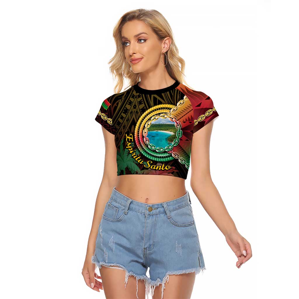 Vanuatu Espiritu Santo Island Raglan Cropped T Shirt Beach Landscape LT05 Female Black - Polynesian Pride