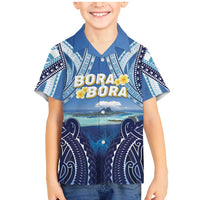 Personalised French Polynesia Bora Bora Family Matching Mermaid Dress and Hawaiian Shirt Beach Landscape Polynesian Style LT05 Son's Shirt Blue - Polynesian Pride