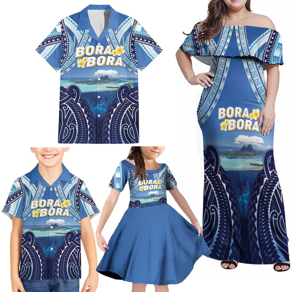 Personalised French Polynesia Bora Bora Family Matching Off Shoulder Maxi Dress and Hawaiian Shirt Beach Landscape Polynesian Style LT05 - Polynesian Pride