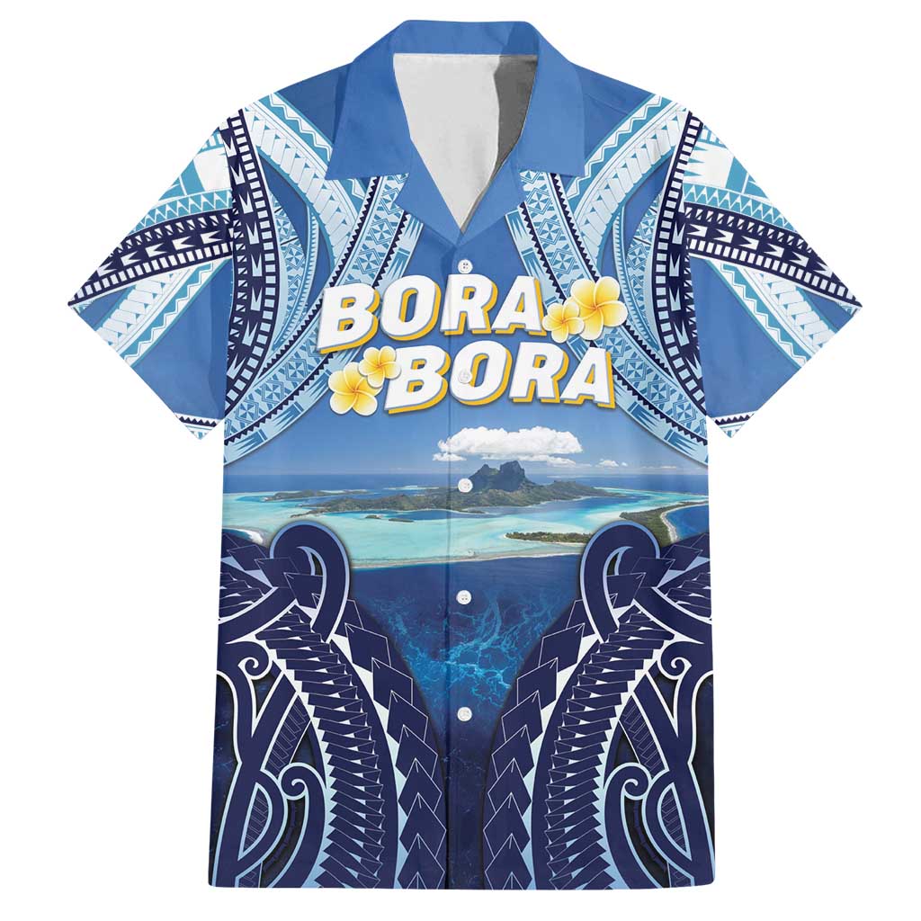 Personalised French Polynesia Bora Bora Family Matching Off Shoulder Maxi Dress and Hawaiian Shirt Beach Landscape Polynesian Style LT05 Dad's Shirt - Short Sleeve Blue - Polynesian Pride