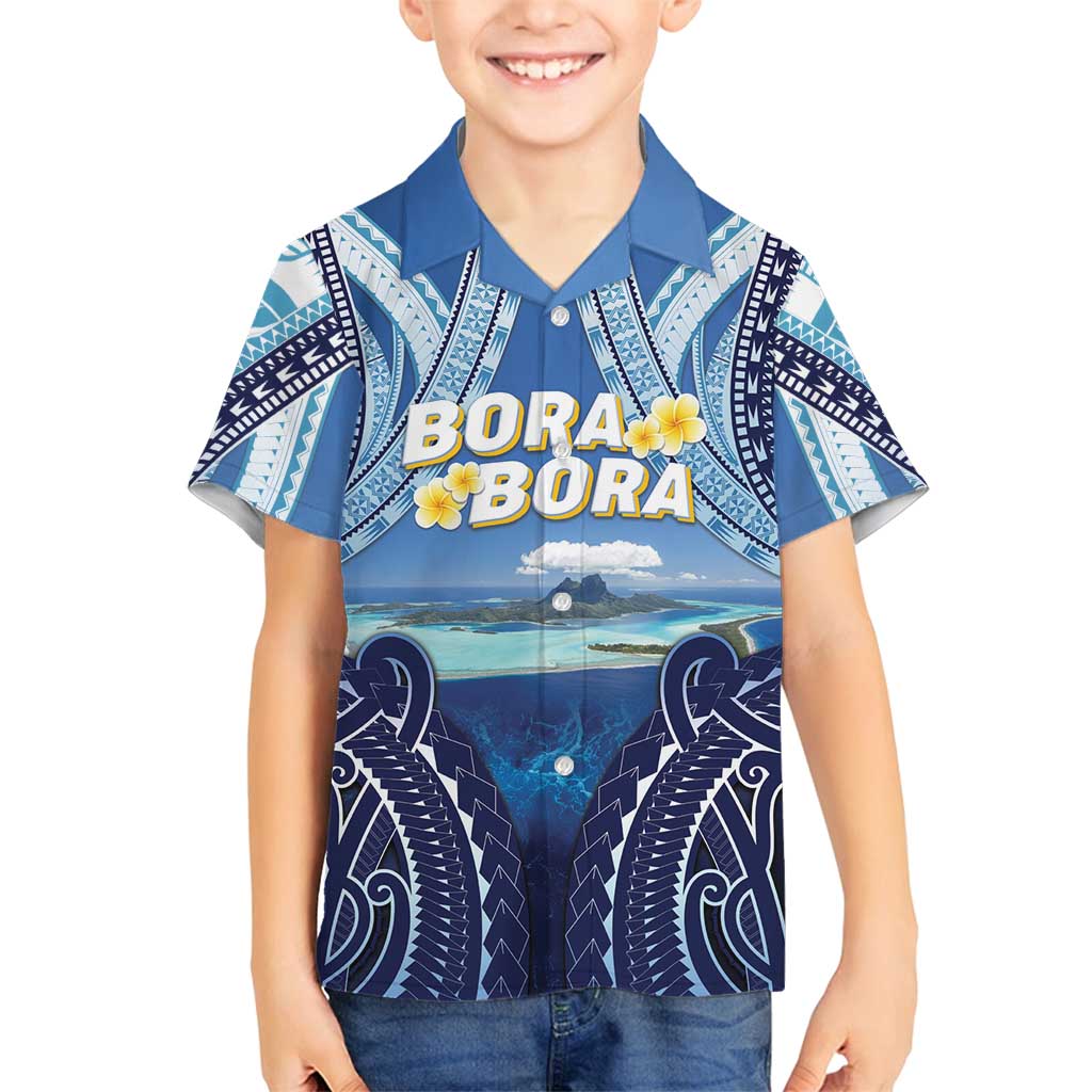 Personalised French Polynesia Bora Bora Family Matching Off Shoulder Maxi Dress and Hawaiian Shirt Beach Landscape Polynesian Style LT05 Son's Shirt Blue - Polynesian Pride