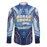 Personalised French Polynesia Bora Bora Family Matching Puletasi and Hawaiian Shirt Beach Landscape Polynesian Style LT05 Dad's Shirt - Long Sleeve Blue - Polynesian Pride
