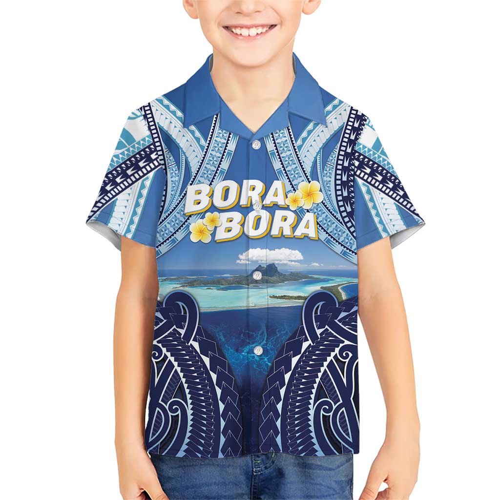 Personalised French Polynesia Bora Bora Family Matching Short Sleeve Bodycon Dress and Hawaiian Shirt Beach Landscape Polynesian Style LT05 Son's Shirt Blue - Polynesian Pride