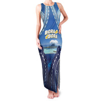 Personalised French Polynesia Bora Bora Family Matching Tank Maxi Dress and Hawaiian Shirt Beach Landscape Polynesian Style LT05 Mom's Dress Blue - Polynesian Pride