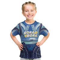 Personalised French Polynesia Bora Bora Kid T Shirt Beach Landscape Polynesian Style LT05 Blue - Polynesian Pride