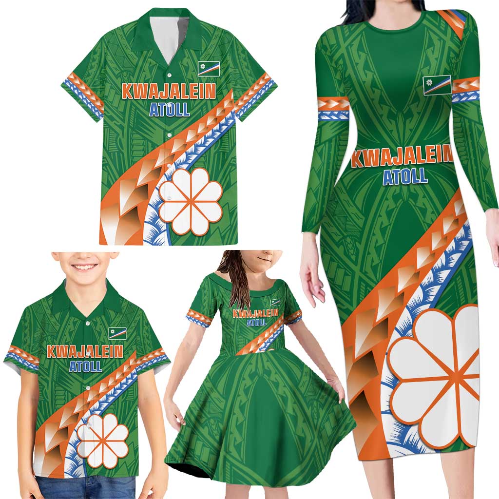 Personalised Marshall Islands Kwajalein Atoll Family Matching Long Sleeve Bodycon Dress and Hawaiian Shirt Polynesian Tribal Tattoo LT05 - Polynesian Pride