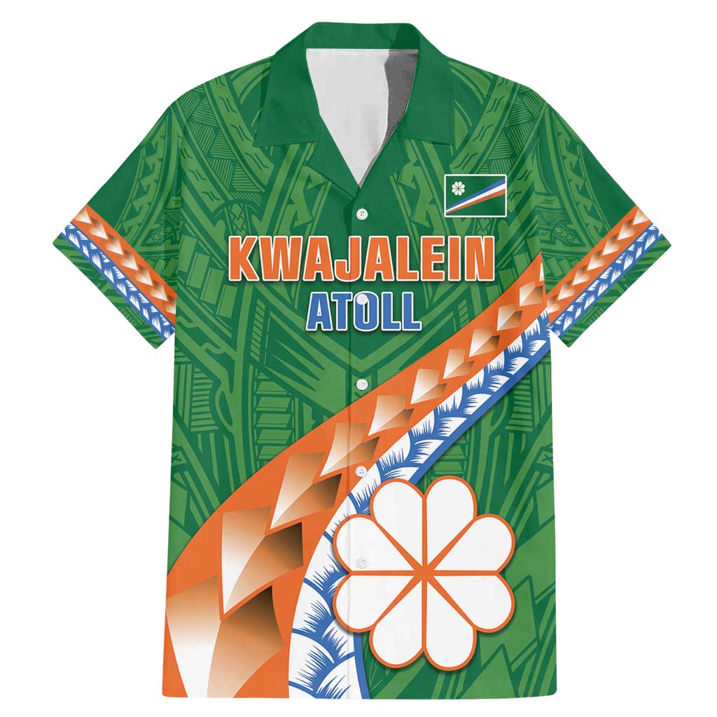 Personalised Marshall Islands Kwajalein Atoll Family Matching Mermaid Dress and Hawaiian Shirt Polynesian Tribal Tattoo LT05 Dad's Shirt - Short Sleeve Green - Polynesian Pride