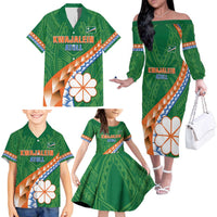 Personalised Marshall Islands Kwajalein Atoll Family Matching Off The Shoulder Long Sleeve Dress and Hawaiian Shirt Polynesian Tribal Tattoo LT05 - Polynesian Pride