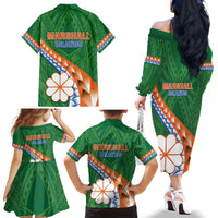 Personalised Marshall Islands Kwajalein Atoll Family Matching Off The Shoulder Long Sleeve Dress and Hawaiian Shirt Polynesian Tribal Tattoo LT05 - Polynesian Pride