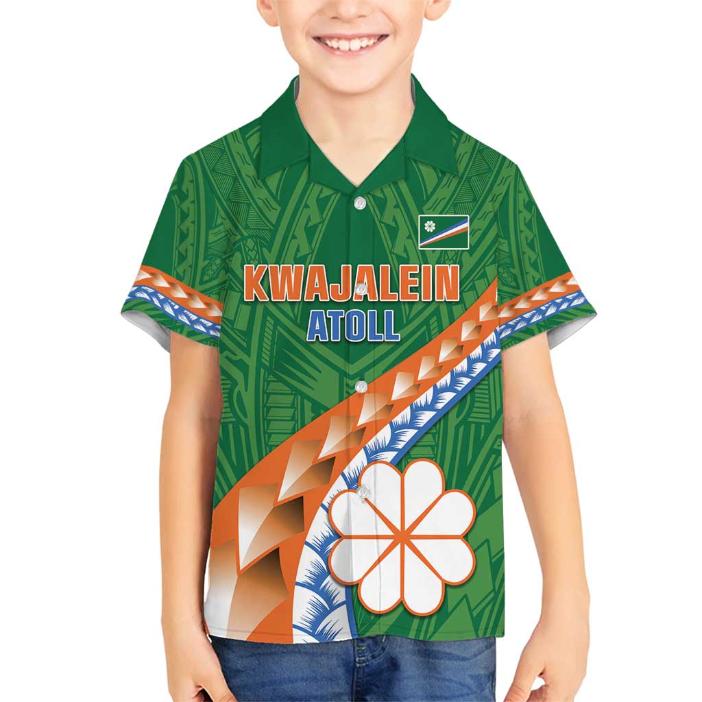 Personalised Marshall Islands Kwajalein Atoll Family Matching Off Shoulder Maxi Dress and Hawaiian Shirt Polynesian Tribal Tattoo LT05 Son's Shirt Green - Polynesian Pride