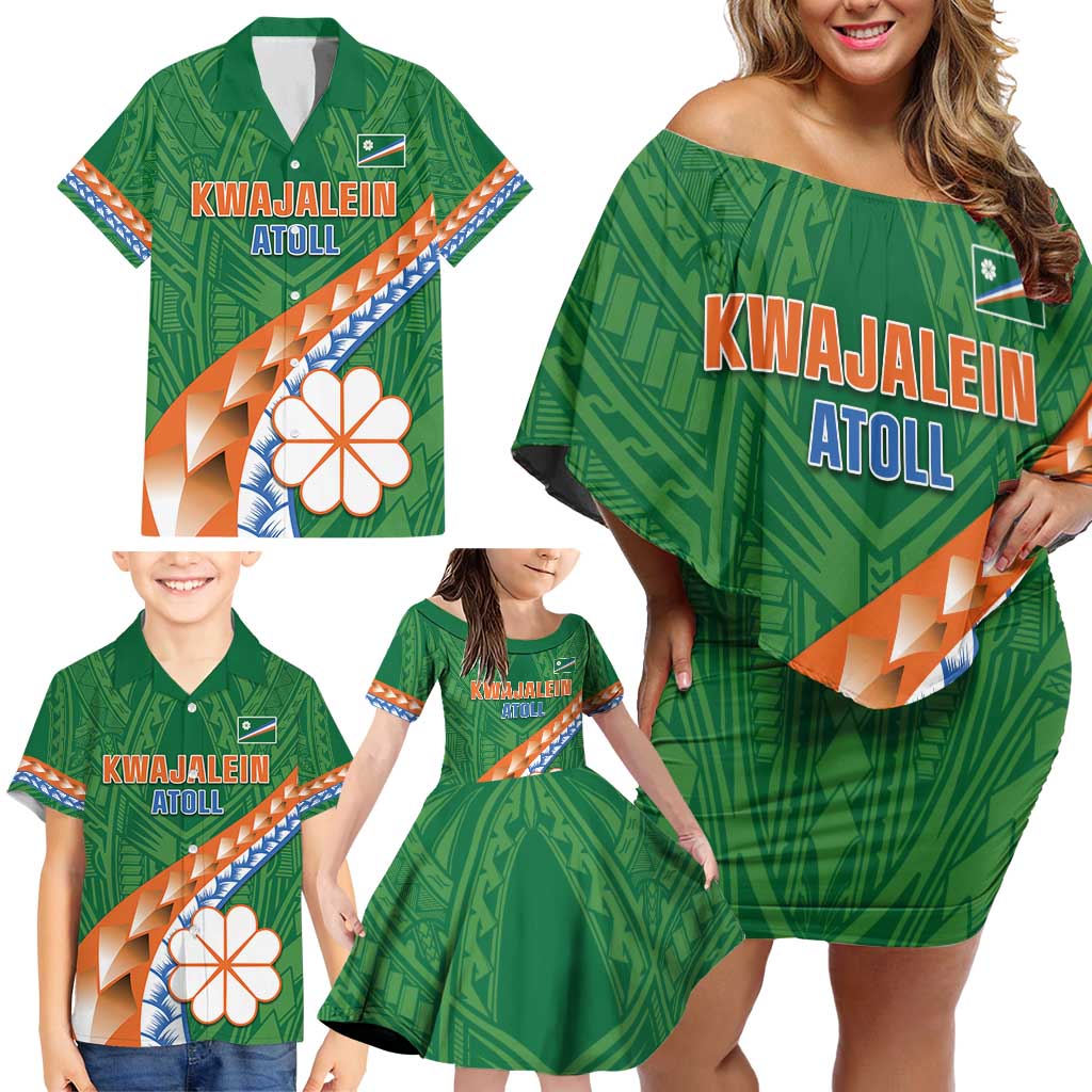 Personalised Marshall Islands Kwajalein Atoll Family Matching Off Shoulder Short Dress and Hawaiian Shirt Polynesian Tribal Tattoo LT05 - Polynesian Pride