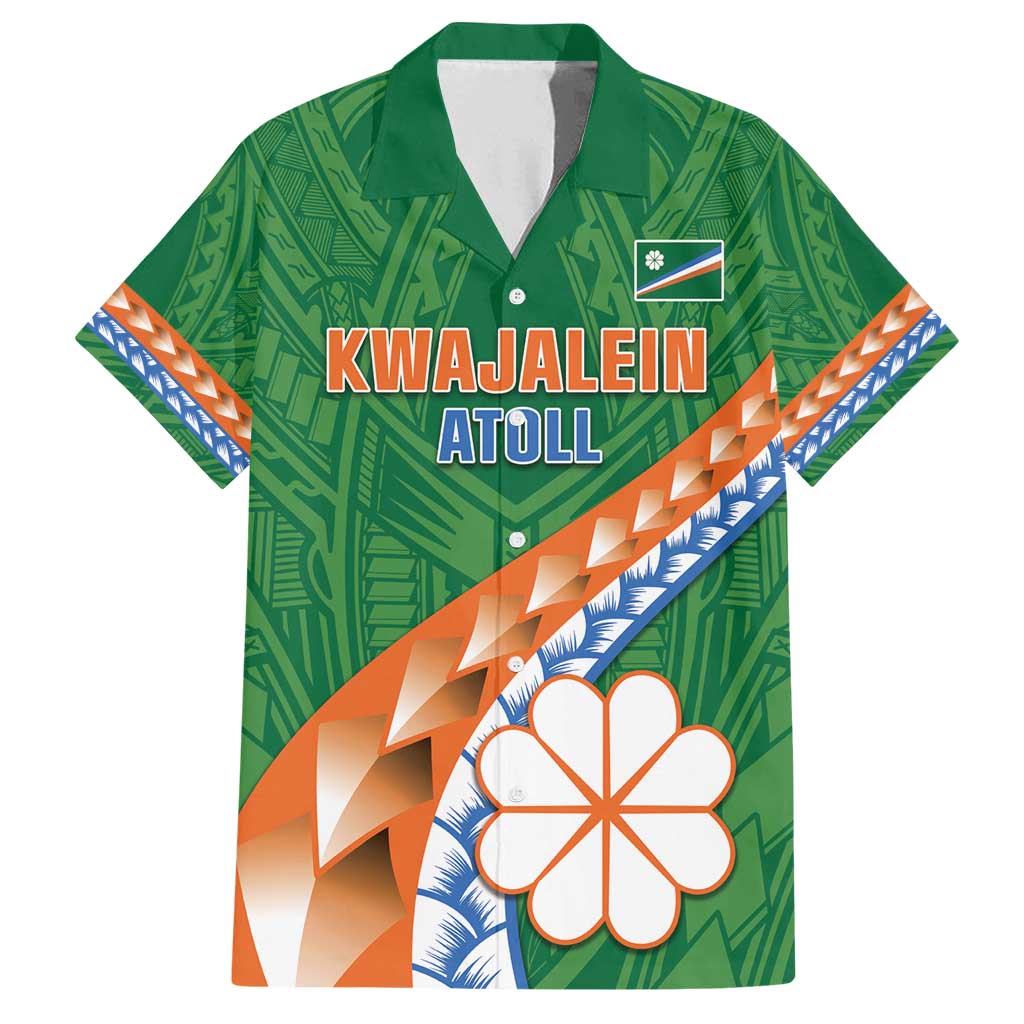 Personalised Marshall Islands Kwajalein Atoll Family Matching Puletasi and Hawaiian Shirt Polynesian Tribal Tattoo LT05 Dad's Shirt - Short Sleeve Green - Polynesian Pride