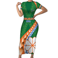 Personalised Marshall Islands Kwajalein Atoll Family Matching Short Sleeve Bodycon Dress and Hawaiian Shirt Polynesian Tribal Tattoo LT05 Mom's Dress Green - Polynesian Pride