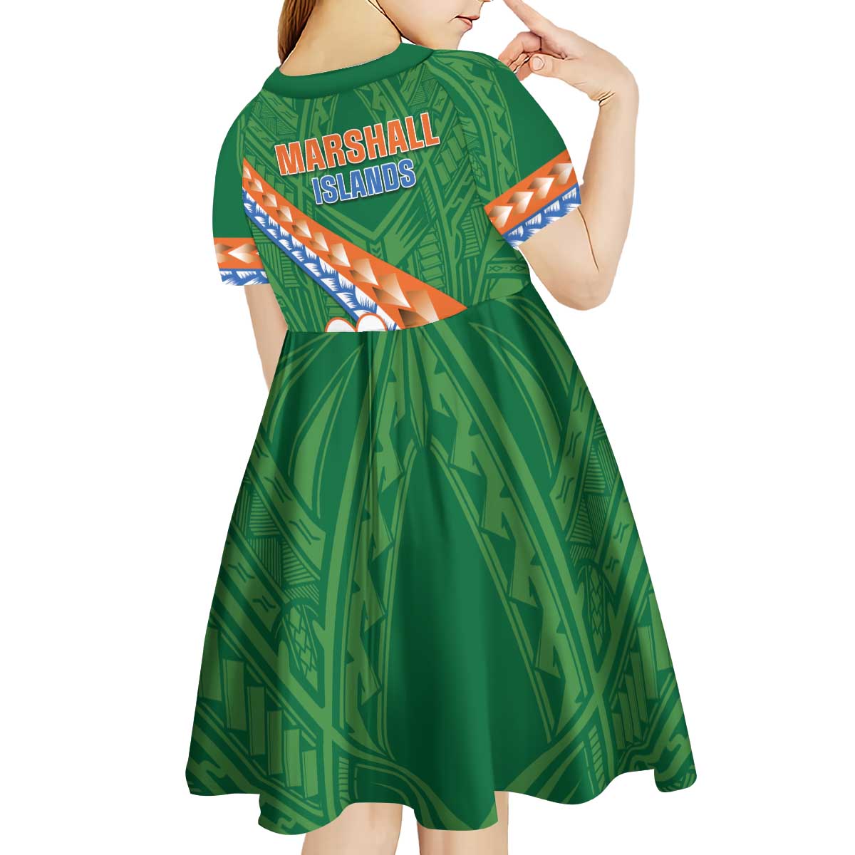 Personalised Marshall Islands Kwajalein Atoll Kid Short Sleeve Dress Polynesian Tribal Tattoo LT05 - Polynesian Pride
