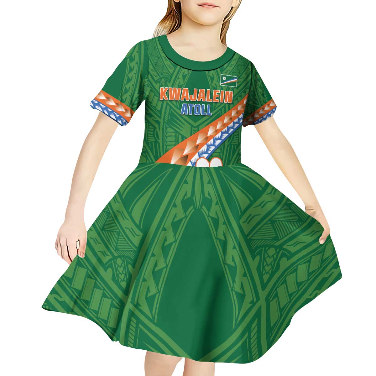 Personalised Marshall Islands Kwajalein Atoll Kid Short Sleeve Dress Polynesian Tribal Tattoo LT05 - Polynesian Pride