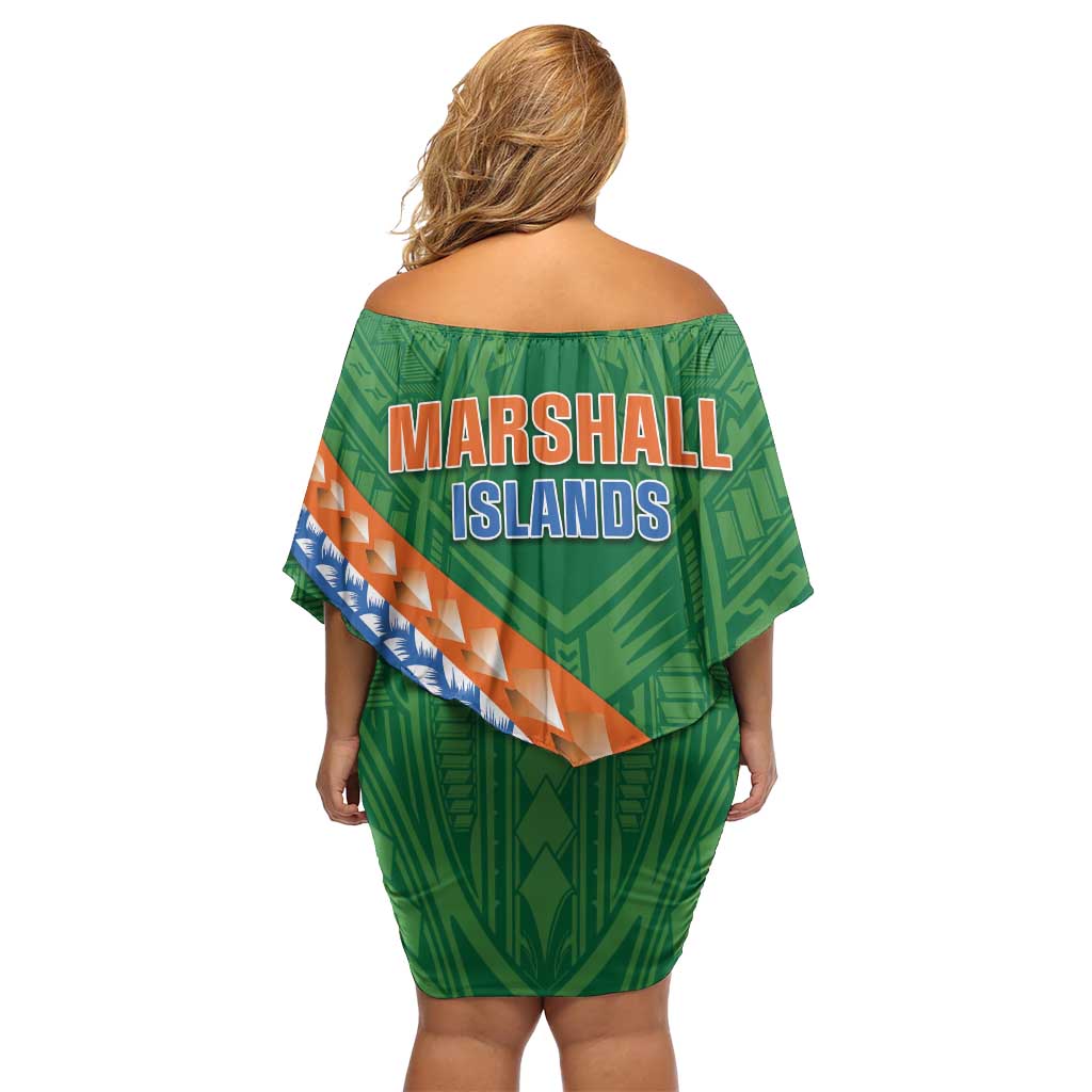 Personalised Marshall Islands Kwajalein Atoll Off Shoulder Short Dress Polynesian Tribal Tattoo