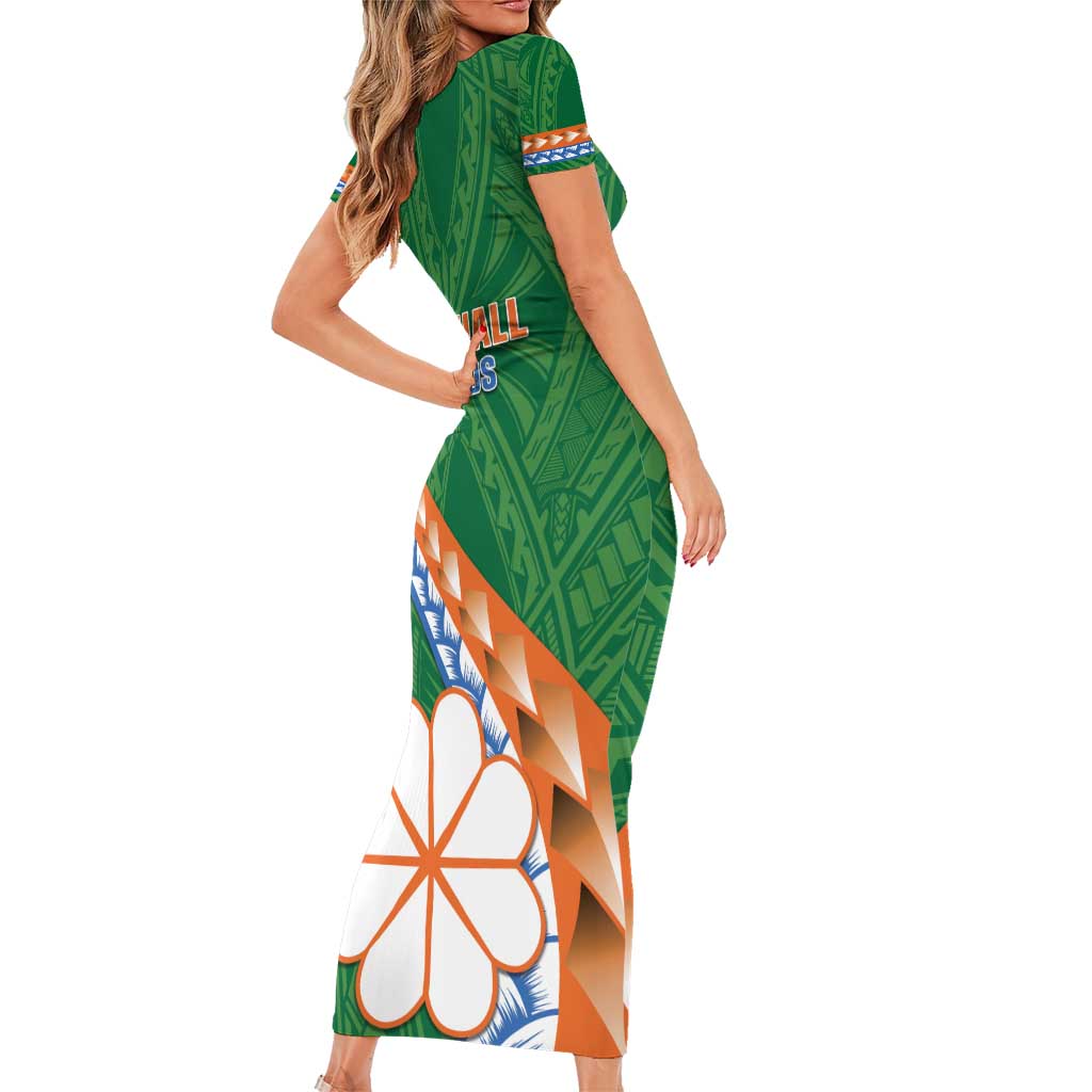 Personalised Marshall Islands Kwajalein Atoll Short Sleeve Bodycon Dress Polynesian Tribal Tattoo LT05 - Polynesian Pride