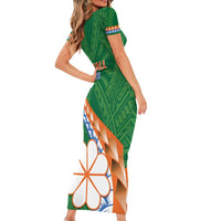 Personalised Marshall Islands Kwajalein Atoll Short Sleeve Bodycon Dress Polynesian Tribal Tattoo LT05 - Polynesian Pride