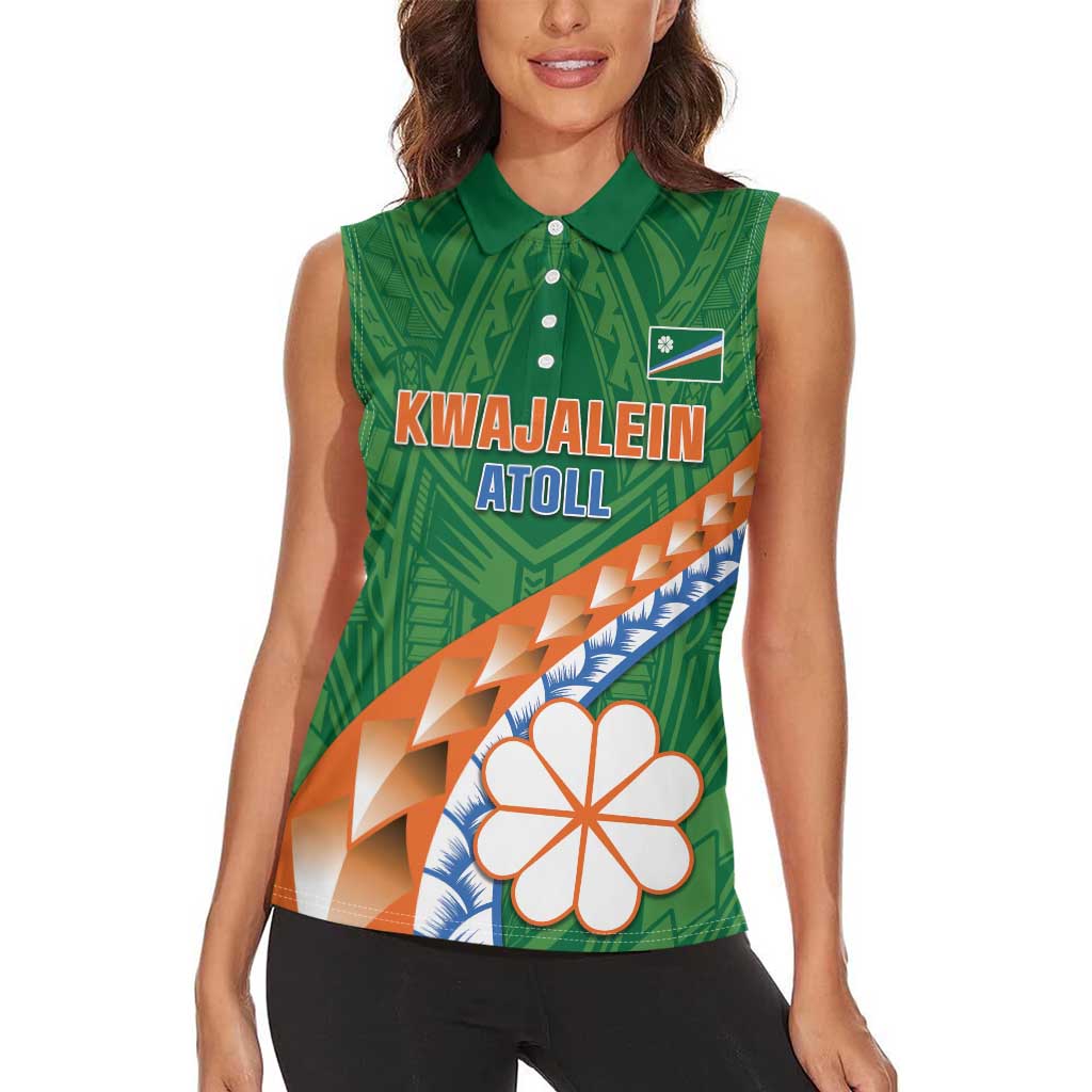 Personalised Marshall Islands Kwajalein Atoll Women Sleeveless Polo Shirt Polynesian Tribal Tattoo LT05 - Polynesian Pride