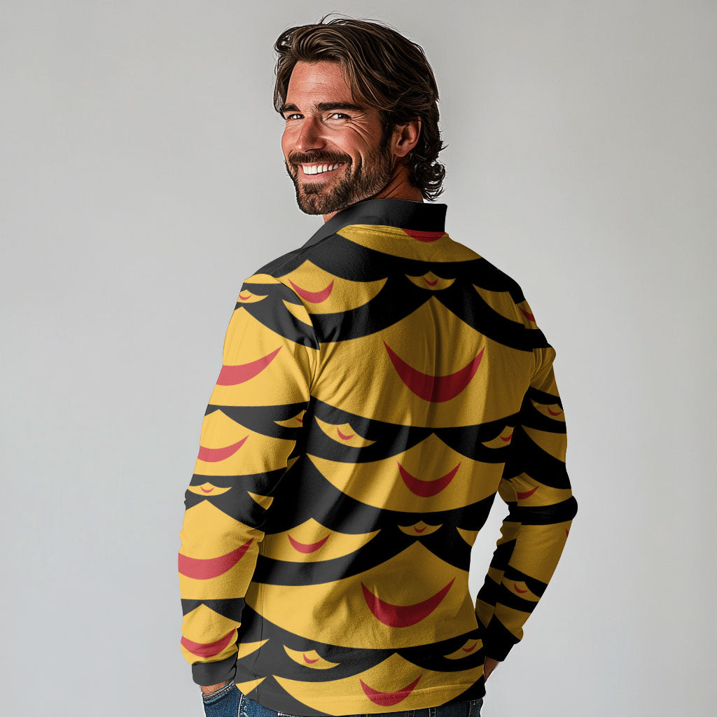 Hawaii Ahu Ula Inspired Long Sleeve Polo Shirt Black Version LT05 - Polynesian Pride