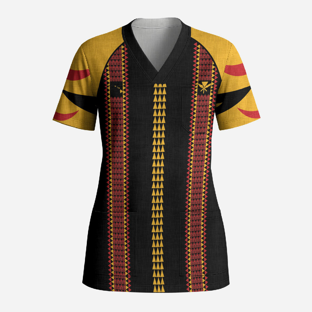 Hawaii Ahu Ula Inspired Scrub Top Black Version