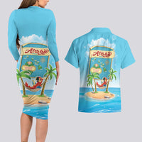 Aloha Hawaii Couples Matching Long Sleeve Bodycon Dress and Hawaiian Shirt Funny Macaw Parrot Tropical Vibe LT05 - Polynesian Pride