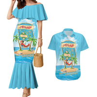 Aloha Hawaii Couples Matching Mermaid Dress and Hawaiian Shirt Funny Macaw Parrot Tropical Vibe LT05 Blue - Polynesian Pride