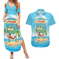 Aloha Hawaii Couples Matching Summer Maxi Dress and Hawaiian Shirt Funny Macaw Parrot Tropical Vibe
