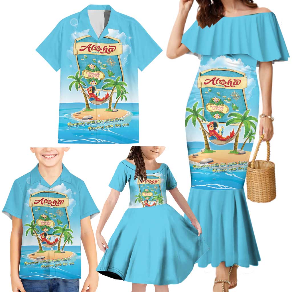 Aloha Hawaii Family Matching Mermaid Dress and Hawaiian Shirt Funny Macaw Parrot Tropical Vibe LT05 - Polynesian Pride
