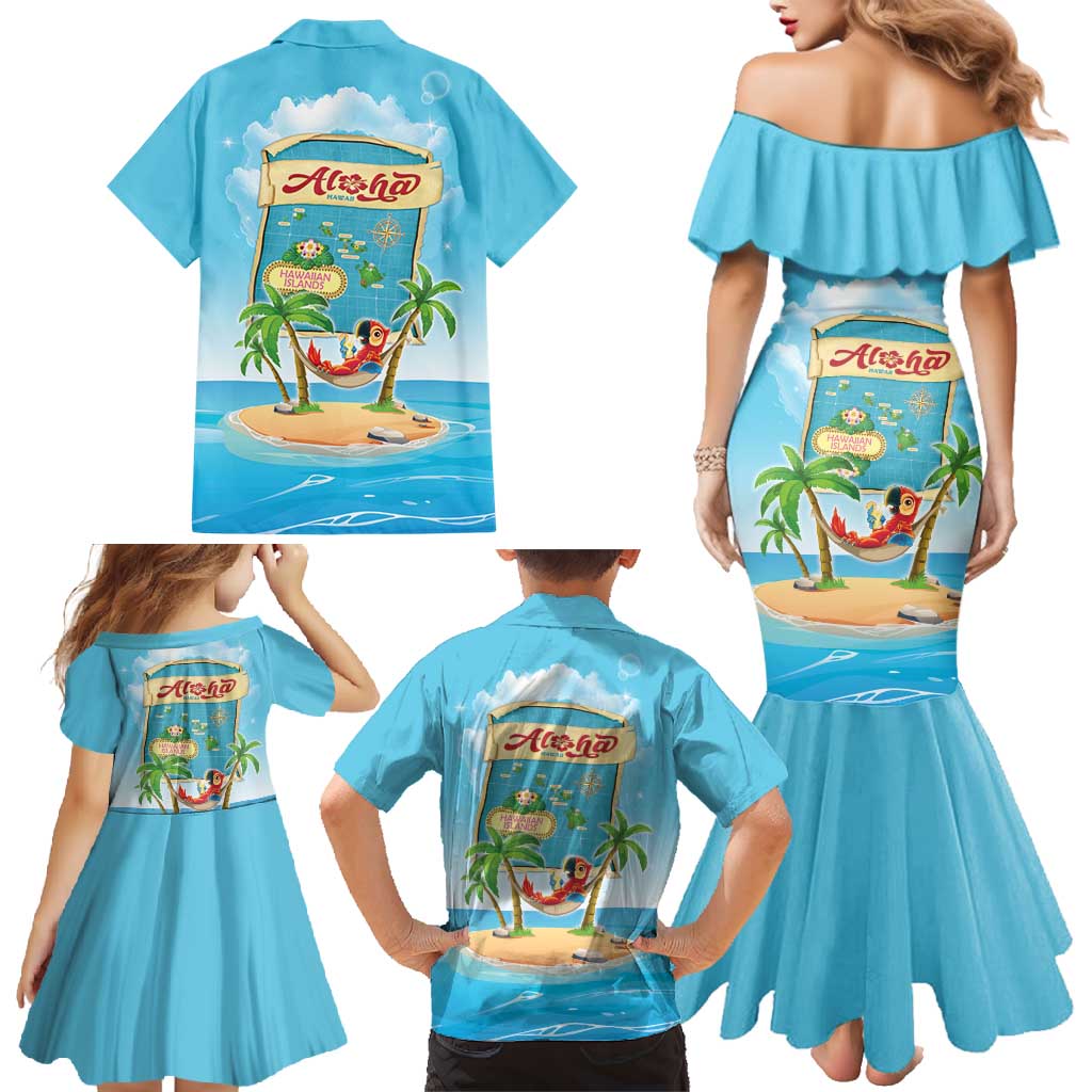 Aloha Hawaii Family Matching Mermaid Dress and Hawaiian Shirt Funny Macaw Parrot Tropical Vibe LT05 - Polynesian Pride