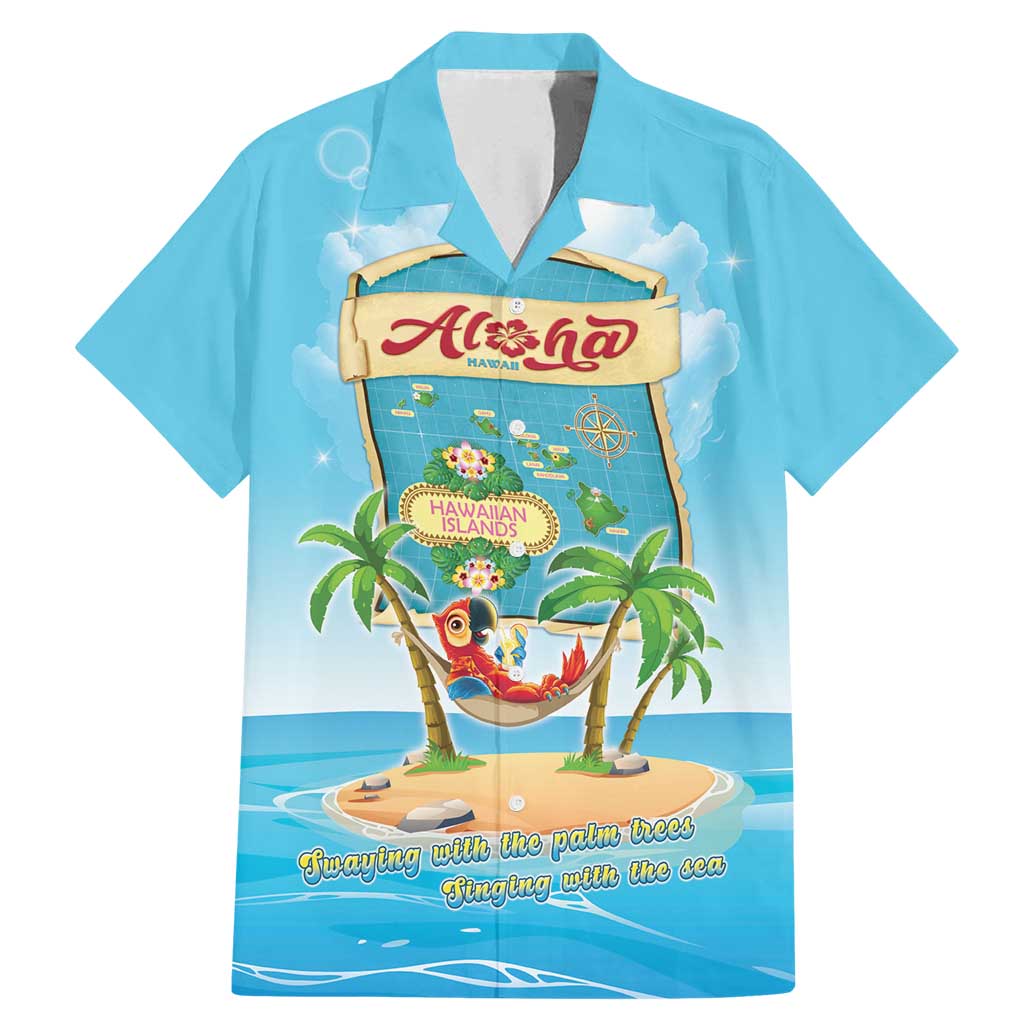 Aloha Hawaii Family Matching Mermaid Dress and Hawaiian Shirt Funny Macaw Parrot Tropical Vibe LT05 Dad's Shirt - Short Sleeve Blue - Polynesian Pride