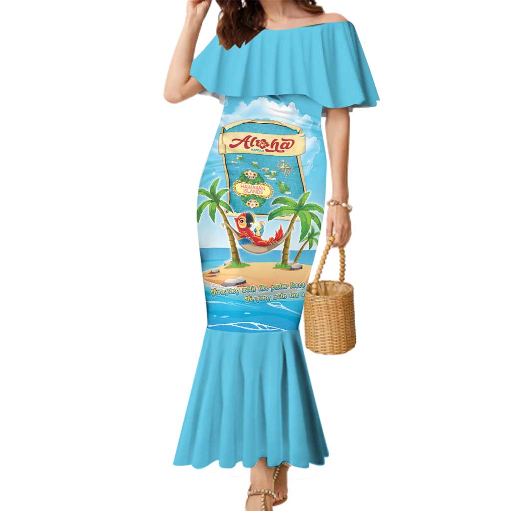 Aloha Hawaii Family Matching Mermaid Dress and Hawaiian Shirt Funny Macaw Parrot Tropical Vibe LT05 Mom's Dress Blue - Polynesian Pride