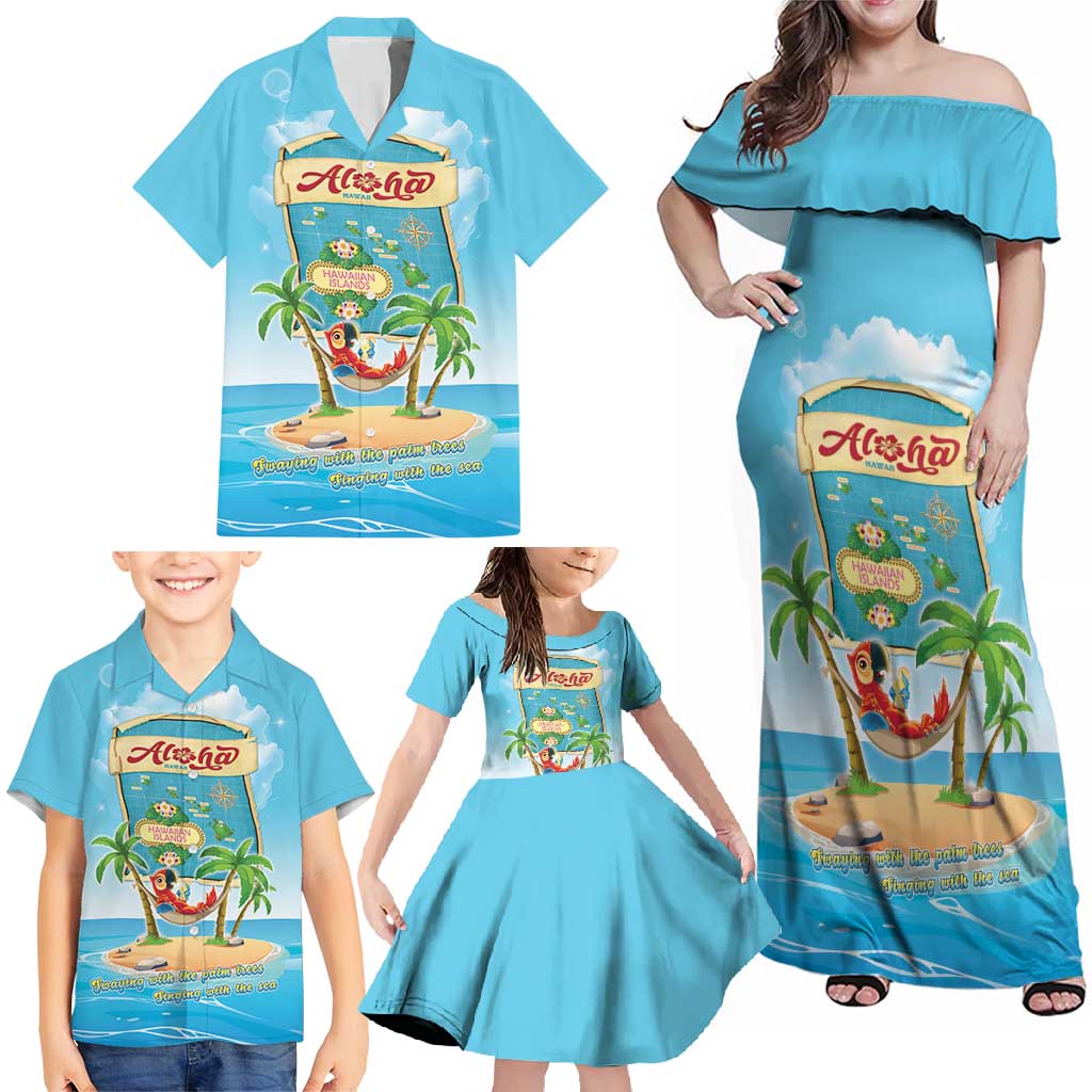 Aloha Hawaii Family Matching Off Shoulder Maxi Dress and Hawaiian Shirt Funny Macaw Parrot Tropical Vibe LT05 - Polynesian Pride