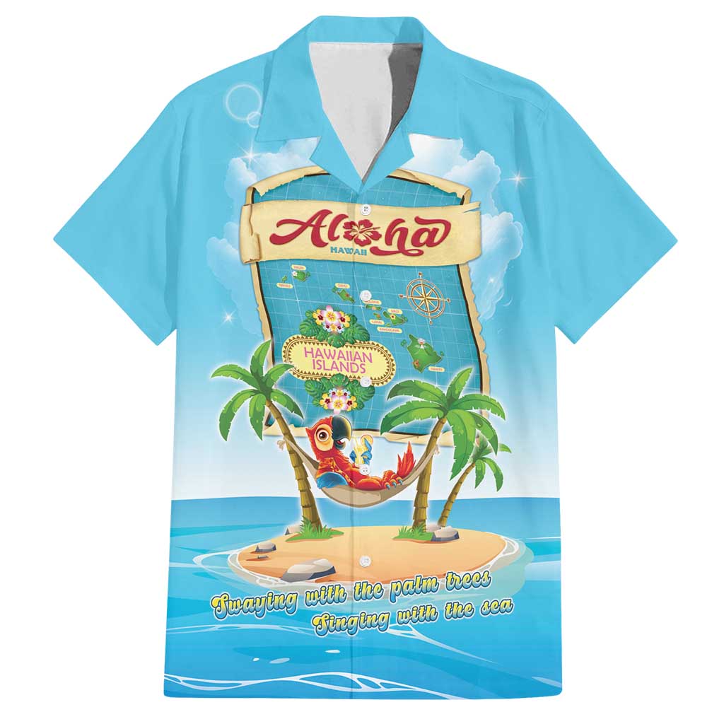 Aloha Hawaii Family Matching Off Shoulder Maxi Dress and Hawaiian Shirt Funny Macaw Parrot Tropical Vibe LT05 Dad's Shirt - Short Sleeve Blue - Polynesian Pride