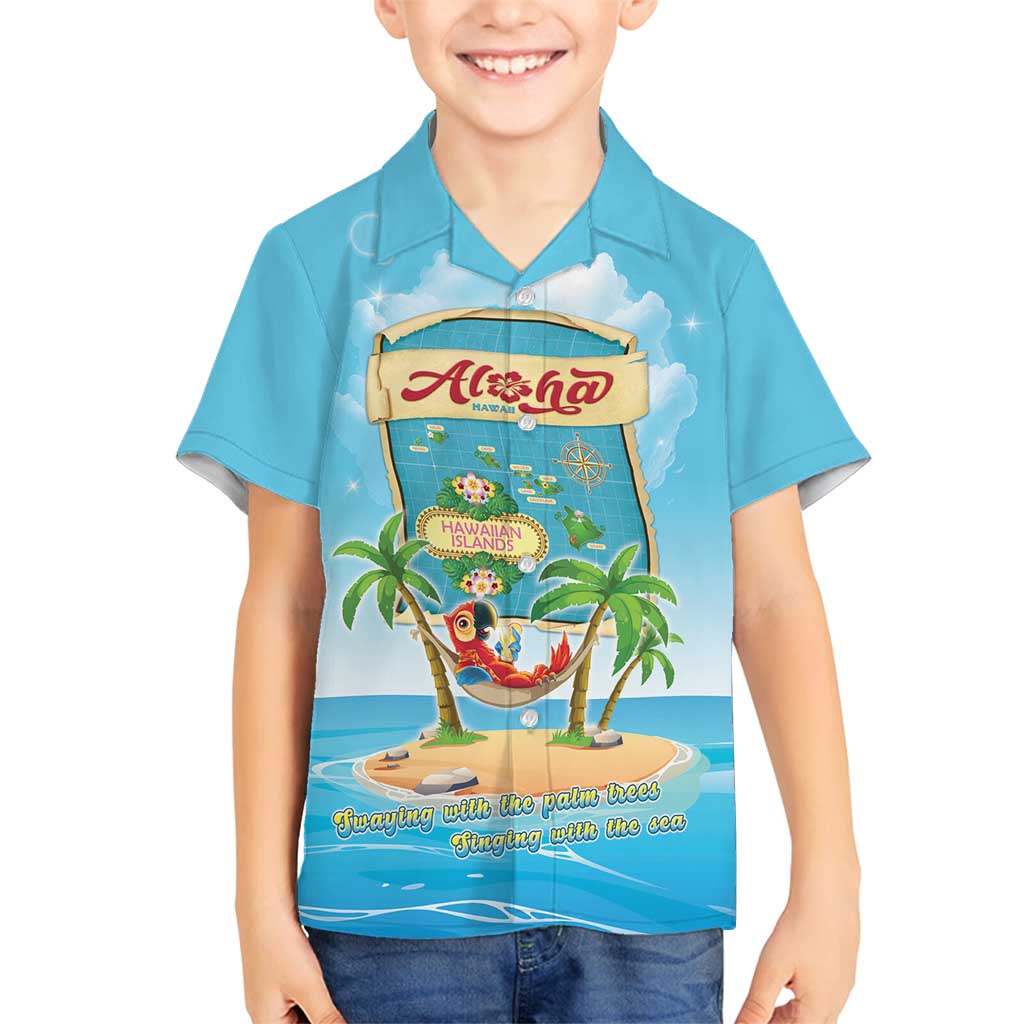 Aloha Hawaii Family Matching Off Shoulder Maxi Dress and Hawaiian Shirt Funny Macaw Parrot Tropical Vibe LT05 Son's Shirt Blue - Polynesian Pride