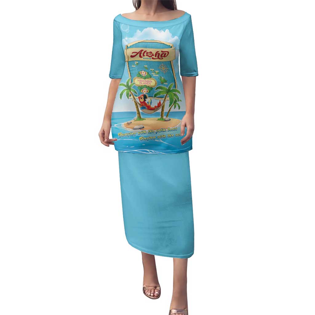 Aloha Hawaii Family Matching Puletasi and Hawaiian Shirt Funny Macaw Parrot Tropical Vibe LT05 Mom's Dress Blue - Polynesian Pride