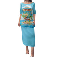 Aloha Hawaii Family Matching Puletasi and Hawaiian Shirt Funny Macaw Parrot Tropical Vibe LT05 Mom's Dress Blue - Polynesian Pride