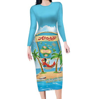 Aloha Hawaii Long Sleeve Bodycon Dress Funny Macaw Parrot Tropical Vibe LT05 Long Dress Blue - Polynesian Pride