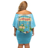 Aloha Hawaii Off Shoulder Short Dress Funny Macaw Parrot Tropical Vibe