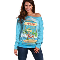 Aloha Hawaii Off Shoulder Sweater Funny Macaw Parrot Tropical Vibe LT05 Women Blue - Polynesian Pride