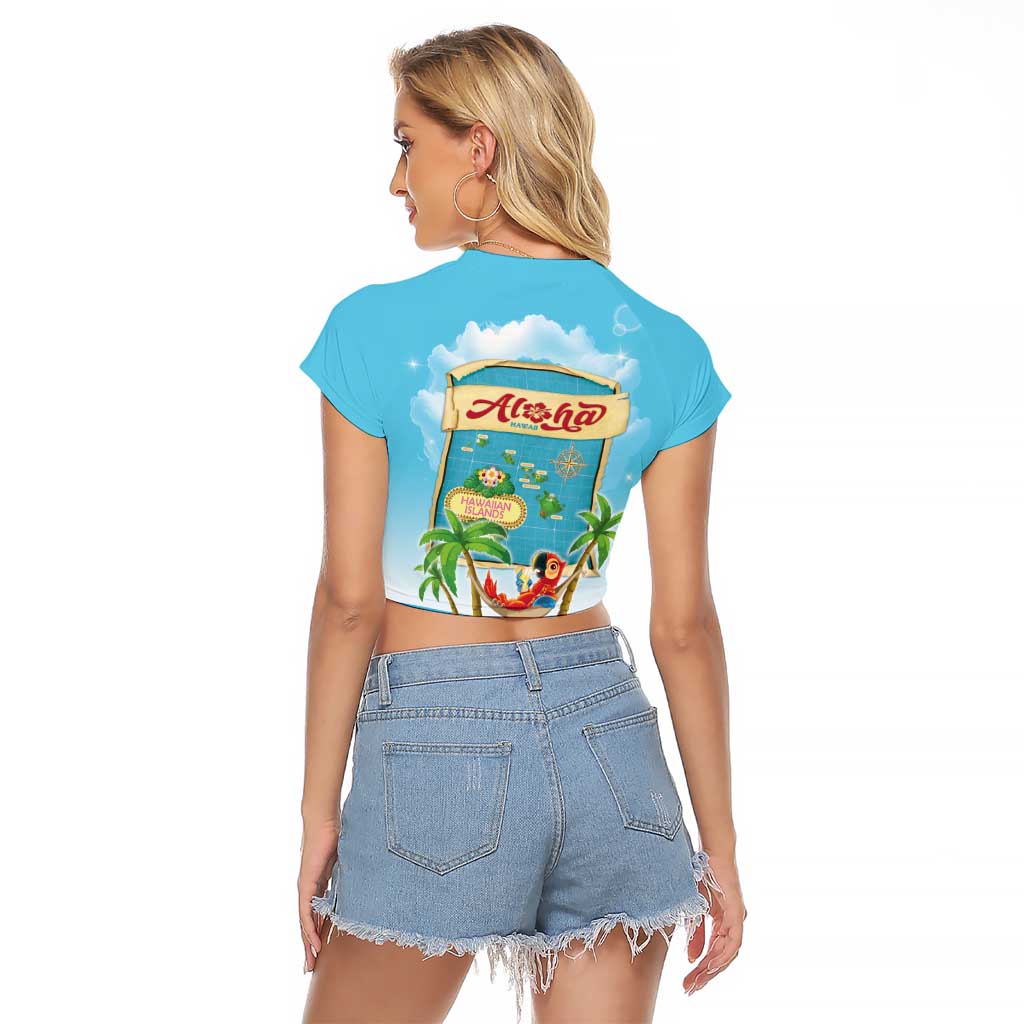 Aloha Hawaii Raglan Cropped T Shirt Funny Macaw Parrot Tropical Vibe
