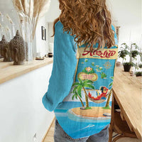 Aloha Hawaii Women Casual Shirt Funny Macaw Parrot Tropical Vibe