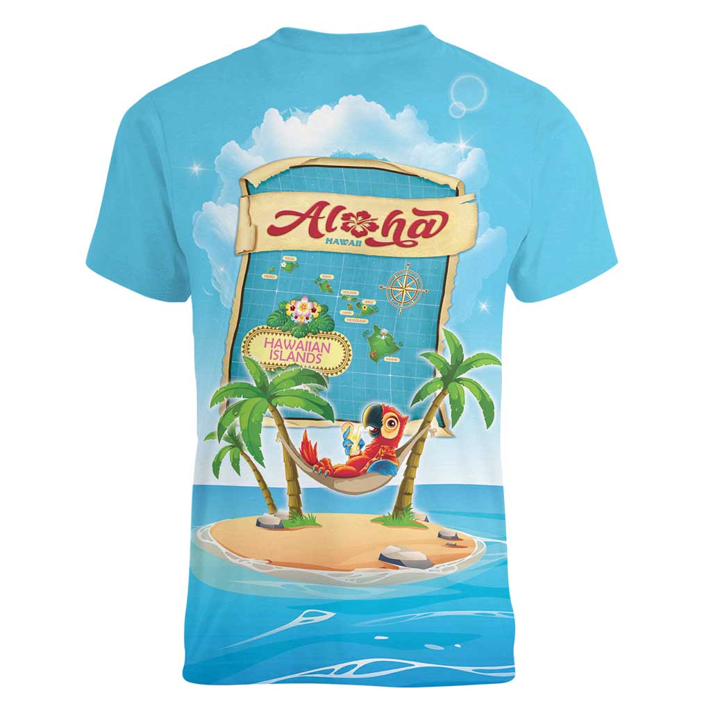 Aloha Hawaii Women V-Neck T-Shirt Funny Macaw Parrot Tropical Vibe LT05 - Polynesian Pride