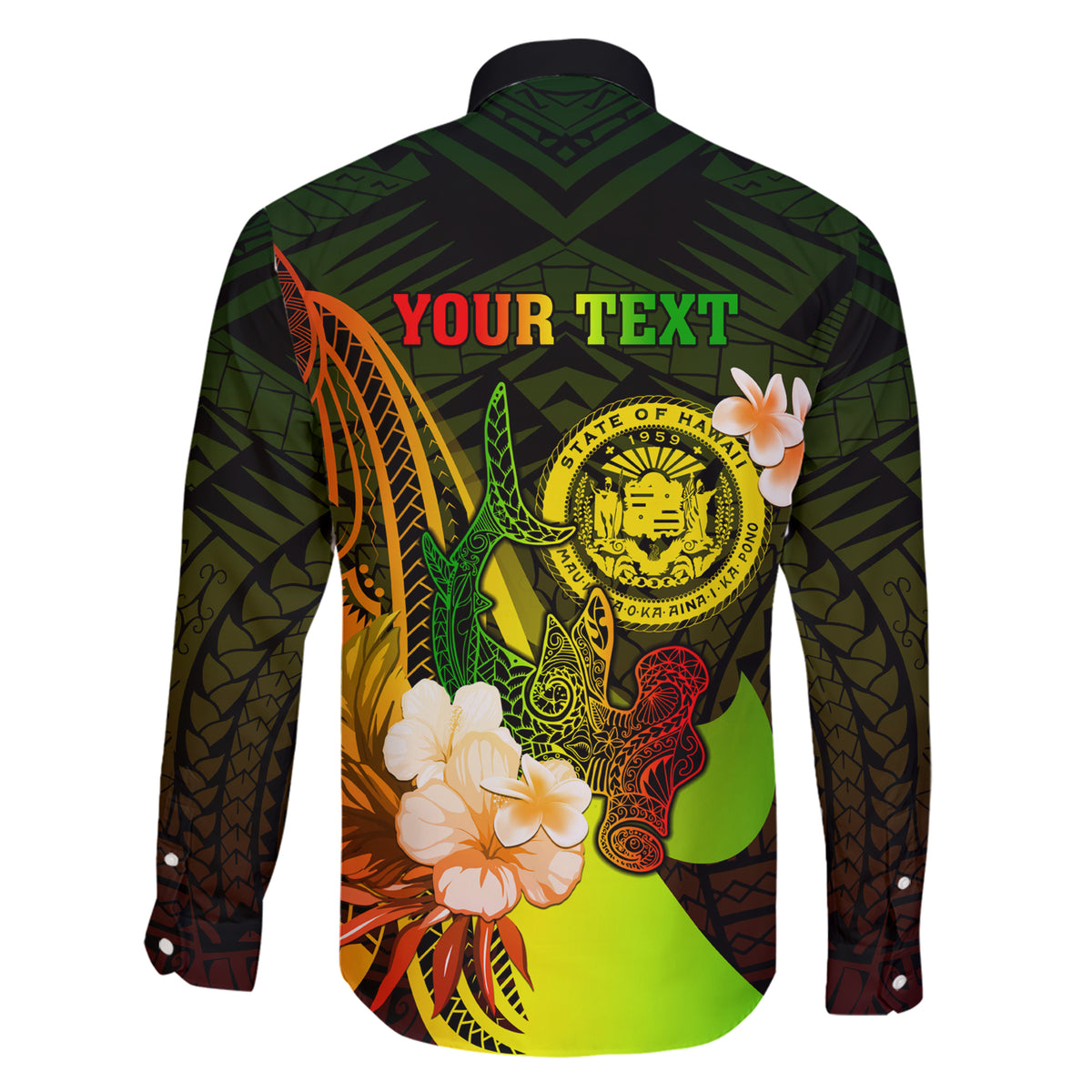 Personalised Hawaii State Motto Family Matching Short Sleeve Bodycon Dress and Hawaiian Shirt Hawaiian Tribal Reggae Hammerhead Shark LT05 - Polynesian Pride