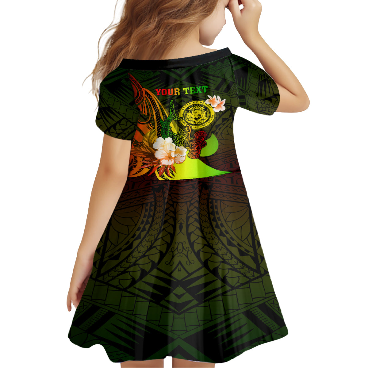 Personalised Hawaii State Motto Kid Short Sleeve Dress Hawaiian Tribal Reggae Hammerhead Shark LT05 - Polynesian Pride