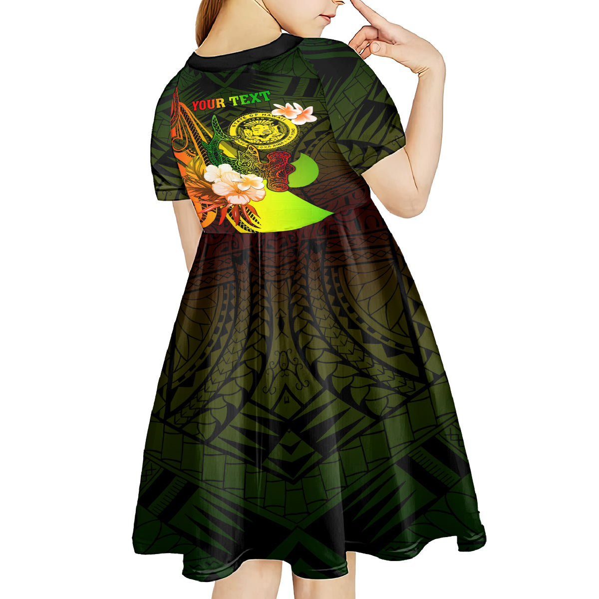 Personalised Hawaii State Motto Kid Short Sleeve Dress Hawaiian Tribal Reggae Hammerhead Shark LT05 - Polynesian Pride