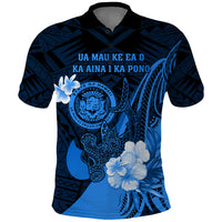 Personalised Hawaii State Motto Polo Shirt Hawaiian Tribal Blue Hammerhead Shark LT05 Blue - Polynesian Pride