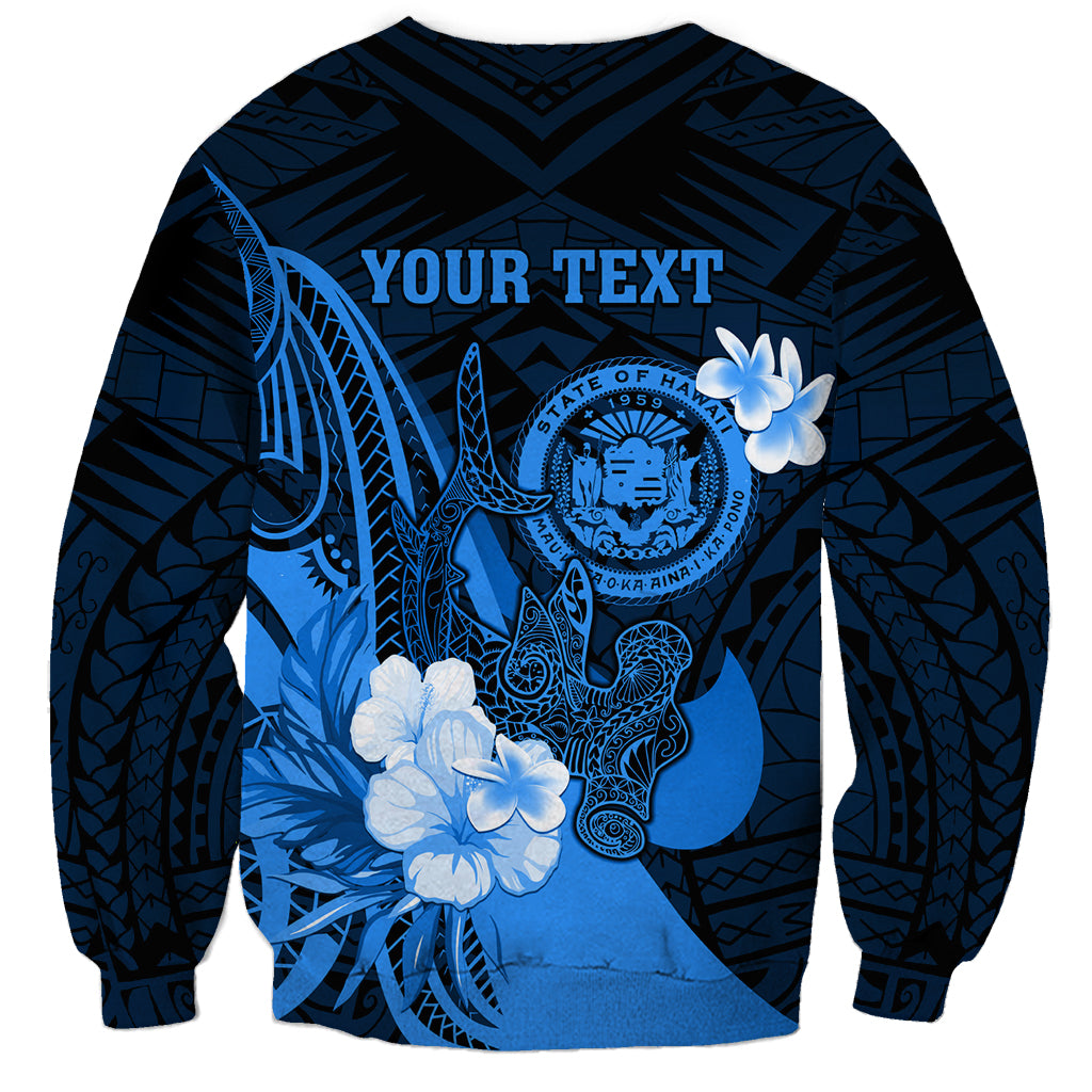Personalised Hawaii State Motto Sweatshirt Hawaiian Tribal Blue Hammerhead Shark LT05 - Polynesian Pride
