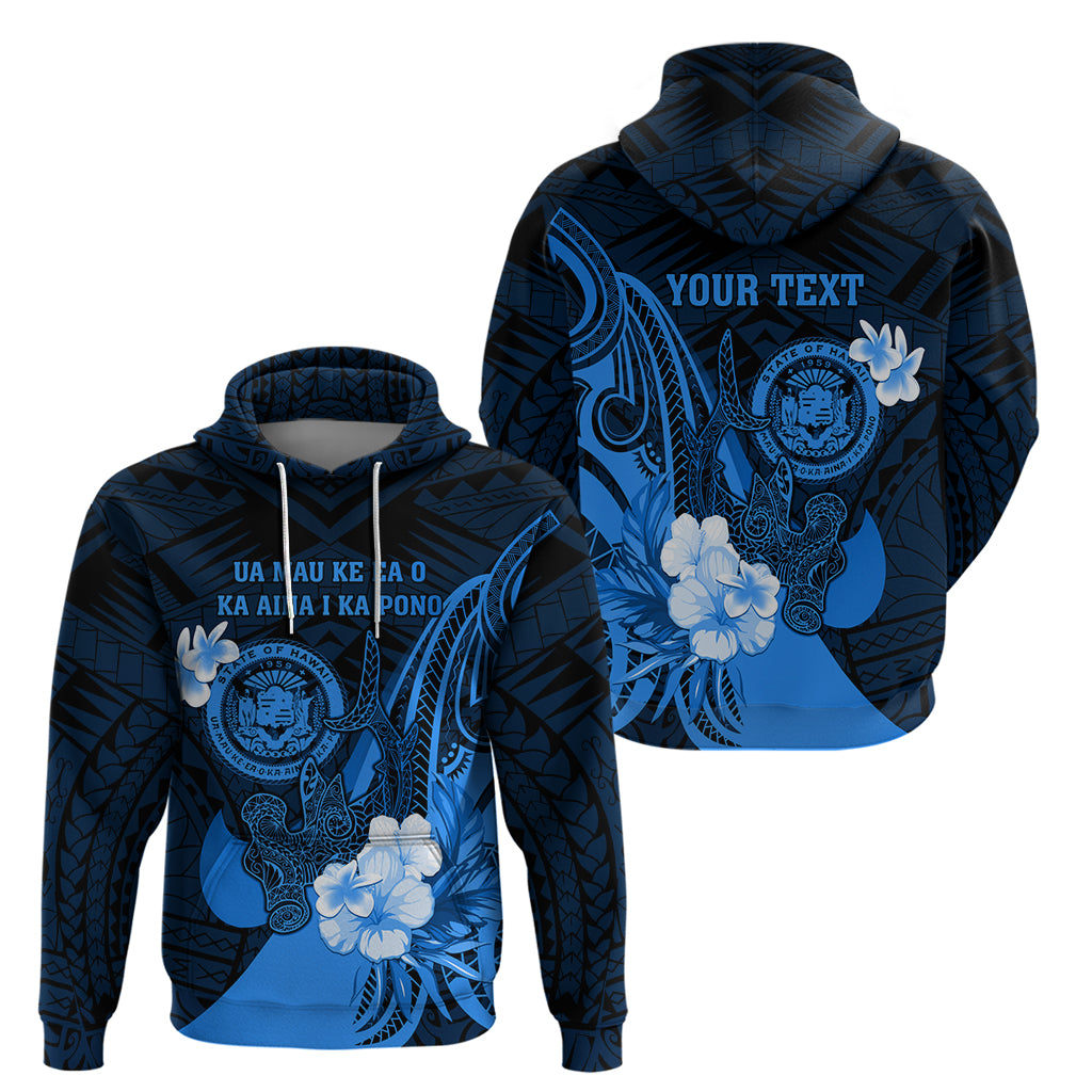 Personalised Hawaii State Motto Zip Hoodie Hawaiian Tribal Blue Hammerhead Shark LT05 - Polynesian Pride