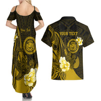 Personalised Hawaii State Motto Couples Matching Summer Maxi Dress and Hawaiian Shirt Hawaiian Tribal Gold Hammerhead Shark LT05 - Polynesian Pride